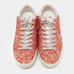 Pre Owned Golden Goose Orange PCV And Glitter Superstar Lace Up Sneakers Size 41