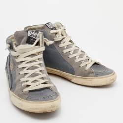 Pre Owned Golden Goose Grey Suede And Leather Slide High Top Sneakers Size 38 