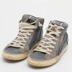 Pre Owned Golden Goose Grey Suede And Leather Slide High Top Sneakers Size 38 