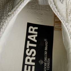 Pre Owned Golden Goose Off White/Grey Woven Fabric And Leather Superstar Sneakers Size 38