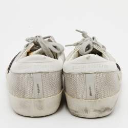 Pre Owned Golden Goose Off White/Grey Woven Fabric And Leather Superstar Sneakers Size 38