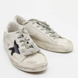 Pre Owned Golden Goose Off White/Grey Woven Fabric And Leather Superstar Sneakers Size 38