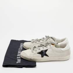 Pre Owned Golden Goose Off White/Grey Woven Fabric And Leather Superstar Sneakers Size 38