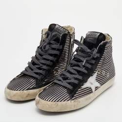 Pre Owned Golden Goose Black/Metallic Stripe Suede Francy High Top Sneakers Size 38