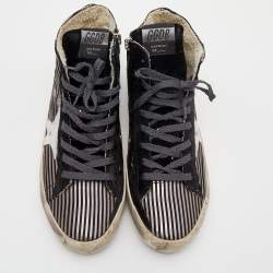 Pre Owned Golden Goose Black/Metallic Stripe Suede Francy High Top Sneakers Size 38