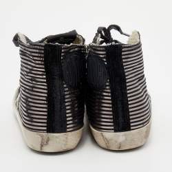 Pre Owned Golden Goose Black/Metallic Stripe Suede Francy High Top Sneakers Size 38