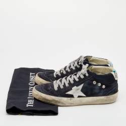 Pre Owned Golden Goose Navy Blue Suede And Denim Mid Star Sneakers Size 38