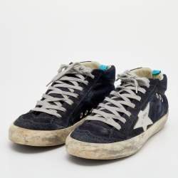 Pre Owned Golden Goose Navy Blue Suede And Denim Mid Star Sneakers Size 38