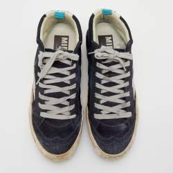 Pre Owned Golden Goose Navy Blue Suede And Denim Mid Star Sneakers Size 38