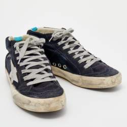 Pre Owned Golden Goose Navy Blue Suede And Denim Mid Star Sneakers Size 38