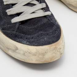Pre Owned Golden Goose Navy Blue Suede And Denim Mid Star Sneakers Size 38