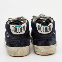 Pre Owned Golden Goose Navy Blue Suede And Denim Mid Star Sneakers Size 38