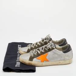 Golden Goose Silver Glitter And Suede Superstar Low Top Sneakers Size 38
