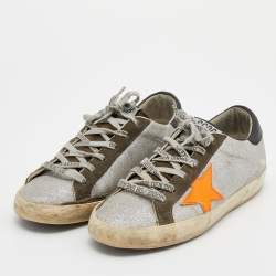 Golden Goose Silver Glitter And Suede Superstar Low Top Sneakers Size 38
