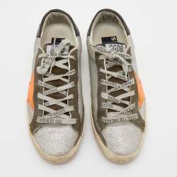 Golden Goose Silver Glitter And Suede Superstar Low Top Sneakers Size 38