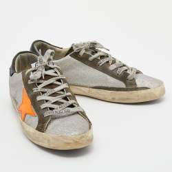 Golden Goose Silver Glitter And Suede Superstar Low Top Sneakers Size 38