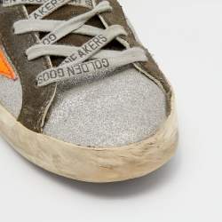 Golden Goose Silver Glitter And Suede Superstar Low Top Sneakers Size 38