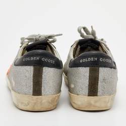 Golden Goose Silver Glitter And Suede Superstar Low Top Sneakers Size 38