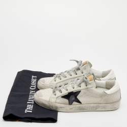 Pre Owned Golden Goose White Leather And Woven Fabric Superstar Low Top Sneakers Size 38