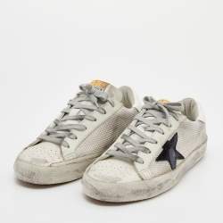 Pre Owned Golden Goose White Leather And Woven Fabric Superstar Low Top Sneakers Size 38