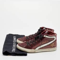 Golden Goose Burgundy/White Canvas And Suede Slide Sneakers Size 38