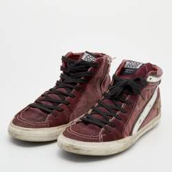 Golden Goose Burgundy/White Canvas And Suede Slide Sneakers Size 38
