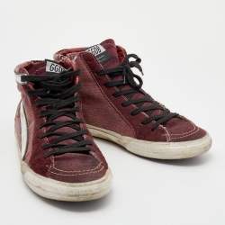 Golden Goose Burgundy/White Canvas And Suede Slide Sneakers Size 38