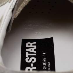Pre Owned Golden Goose White/Silver Leather and Glitter Super Star Low-Top Sneakers Size 36