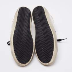 Pre Owned Golden Goose White/Rose Gold Leather and Glitter Super Star Low-Top Sneakers Size 36