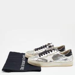 Pre Owned Golden Goose Silver Quilted Leather Lace Up Sneakers Size 38