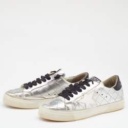 Pre Owned Golden Goose Silver Quilted Leather Lace Up Sneakers Size 38