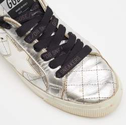 Pre Owned Golden Goose Silver Quilted Leather Lace Up Sneakers Size 38