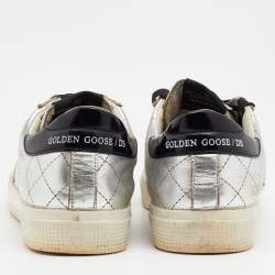 Pre Owned Golden Goose Silver Quilted Leather Lace Up Sneakers Size 38