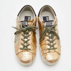 Golden Goose Gold Laminated Leather And Suede Superstar Sneakers Size 37