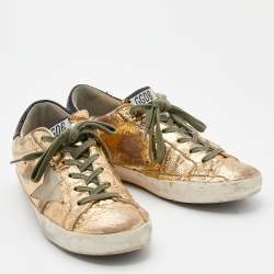 Golden Goose Gold Laminated Leather And Suede Superstar Sneakers Size 37