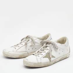 Golden Goose White/Grey Leather and Suede Superstar Sneakers Size 38