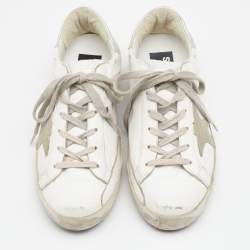 Golden Goose White/Grey Leather and Suede Superstar Sneakers Size 38