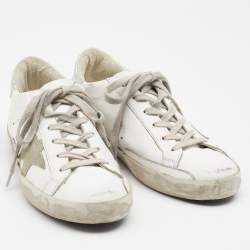 Golden Goose White/Grey Leather and Suede Superstar Sneakers Size 38