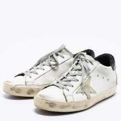 Pre Owned Golden Goose White/Black Leather Superstar Low-Top Sneakers Size 38