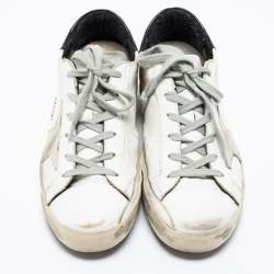 Pre Owned Golden Goose White/Black Leather Superstar Low-Top Sneakers Size 38