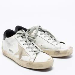 Pre Owned Golden Goose White/Black Leather Superstar Low-Top Sneakers Size 38