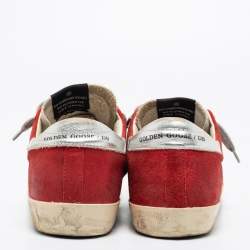 Golden Goose Red/Grey Suede And Leather Superstar Low Top Sneakers Size 38