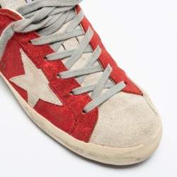 Golden Goose Red/Grey Suede And Leather Superstar Low Top Sneakers Size 38