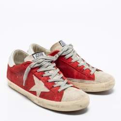 Golden Goose Red/Grey Suede And Leather Superstar Low Top Sneakers Size 38