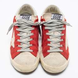 Golden Goose Red/Grey Suede And Leather Superstar Low Top Sneakers Size 38