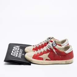 Golden Goose Red/Grey Suede And Leather Superstar Low Top Sneakers Size 38