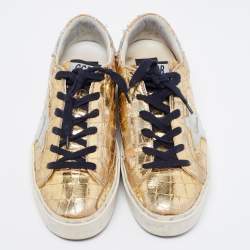 Golden Goose Gold Croc Embossed Leather Superstar Low-Top Sneakers Size 38