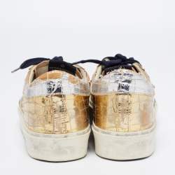 Golden Goose Gold Croc Embossed Leather Superstar Low-Top Sneakers Size 38