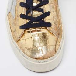 Golden Goose Gold Croc Embossed Leather Superstar Low-Top Sneakers Size 38