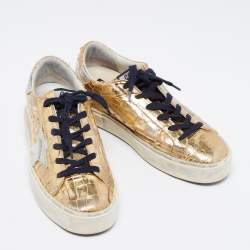 Golden Goose Gold Croc Embossed Leather Superstar Low-Top Sneakers Size 38